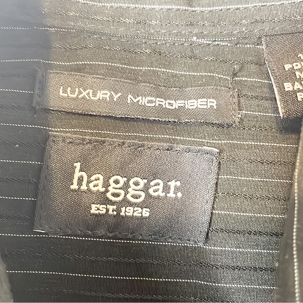 HAGGAR | Men’s Black Striped Long Sleeve Dress Shirt - Picture 3 of 7